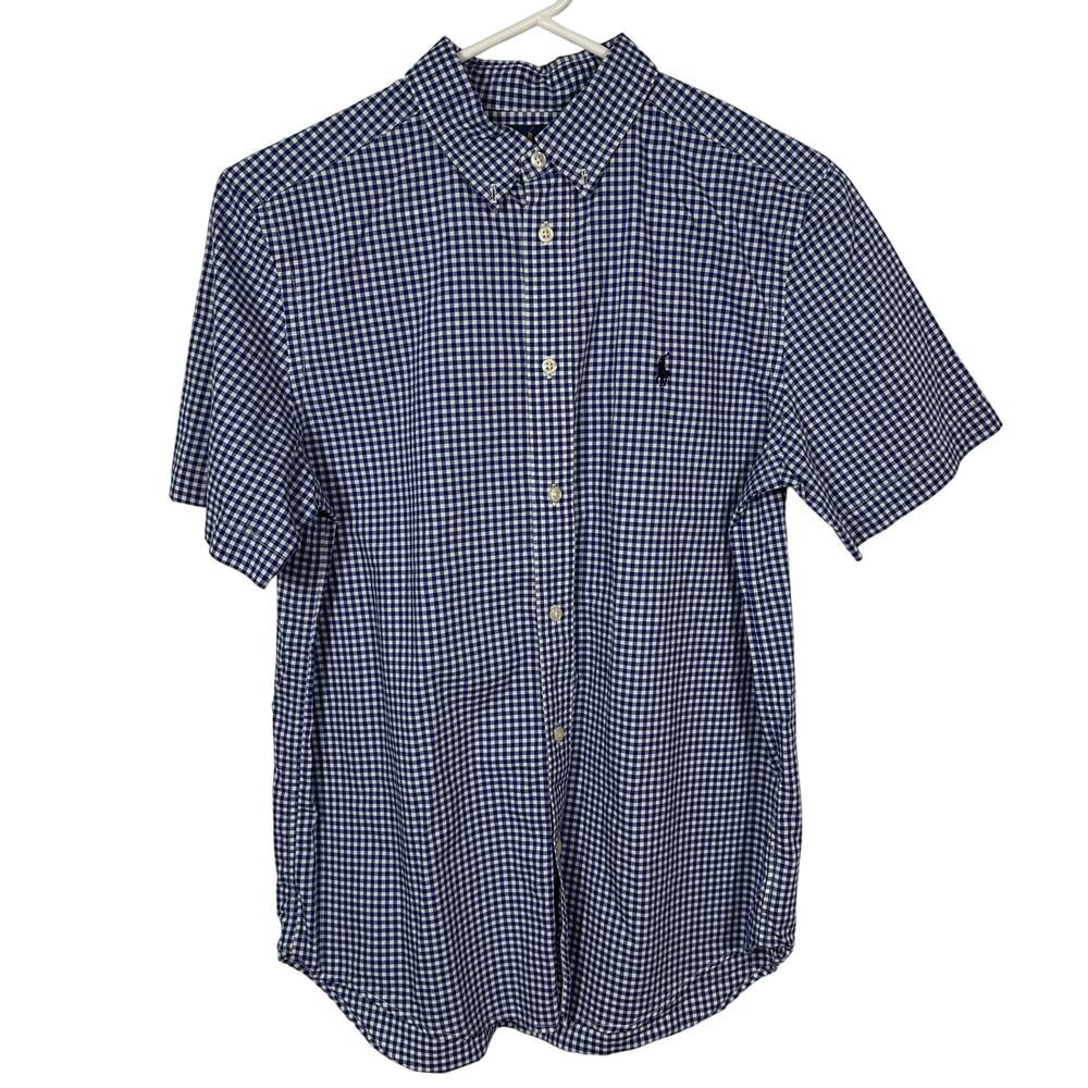Ralph Lauren Blue Gingham Button Down Shirt Cotton Pony Logo Youth XL 18-20